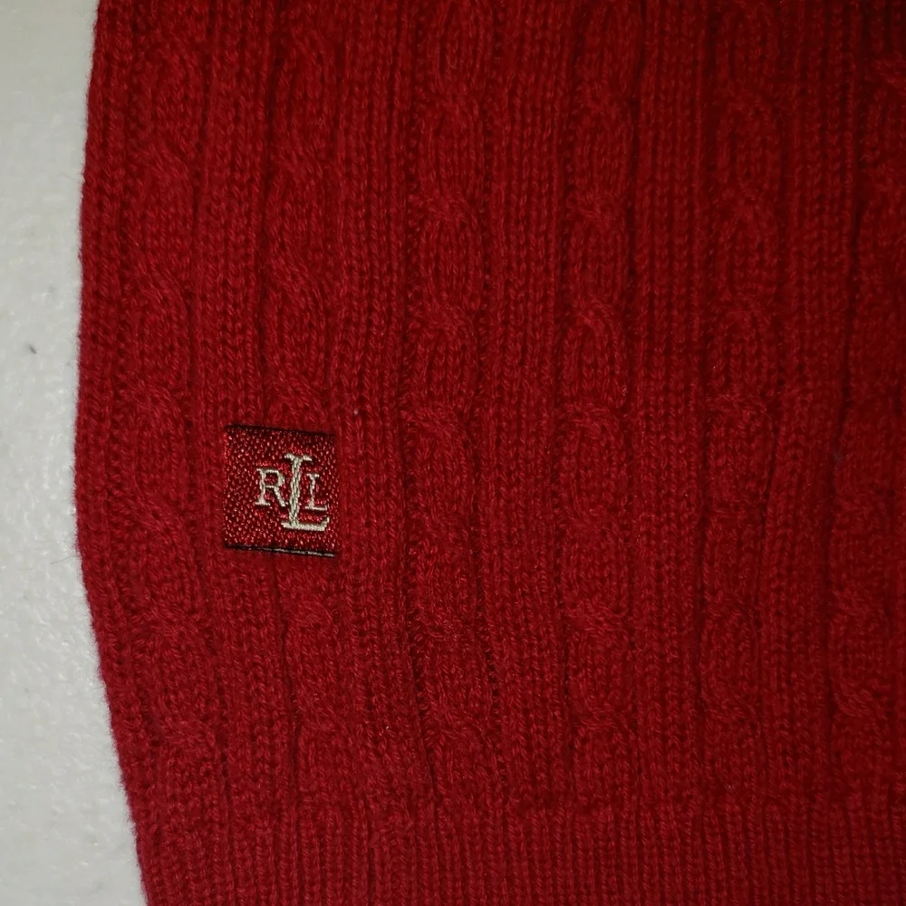 Lauren Ralph Lauren Sweater Cable Knit V-neck Petite Cotton Red Classy Medium PM